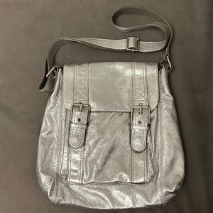 Biden Silver Leather Messenger Bag